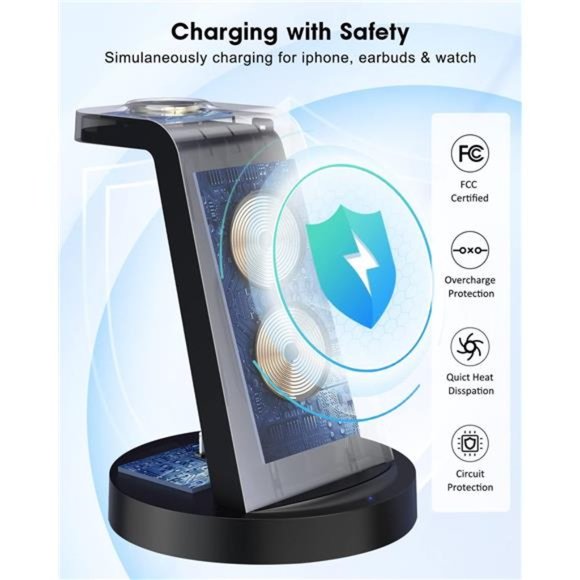 Wireless Charging Station, 3 in 1 Wireless Charger iPhone Fast Charging Stand - Picture 6 of 6